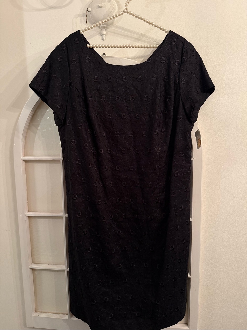 Talbots Woman 100% Linen Embroidered Black Shift Dress | Size 16W